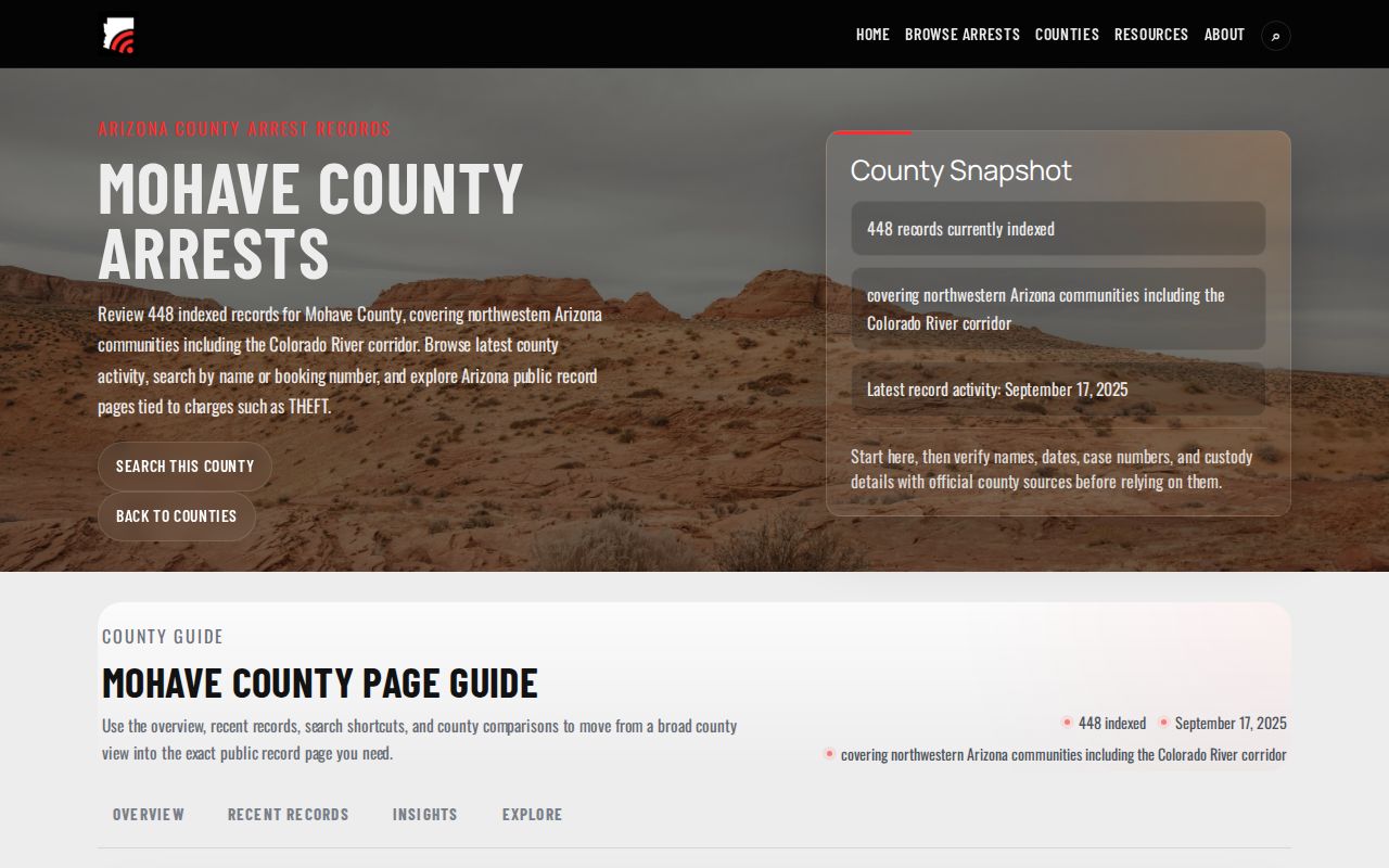 Mohave County arrest archive showing an older update signal