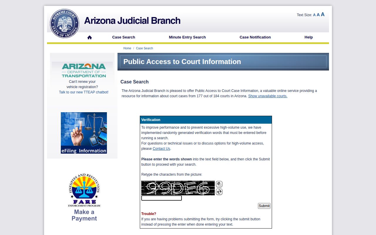 Arizona court disposition search for Mohave County arrest records